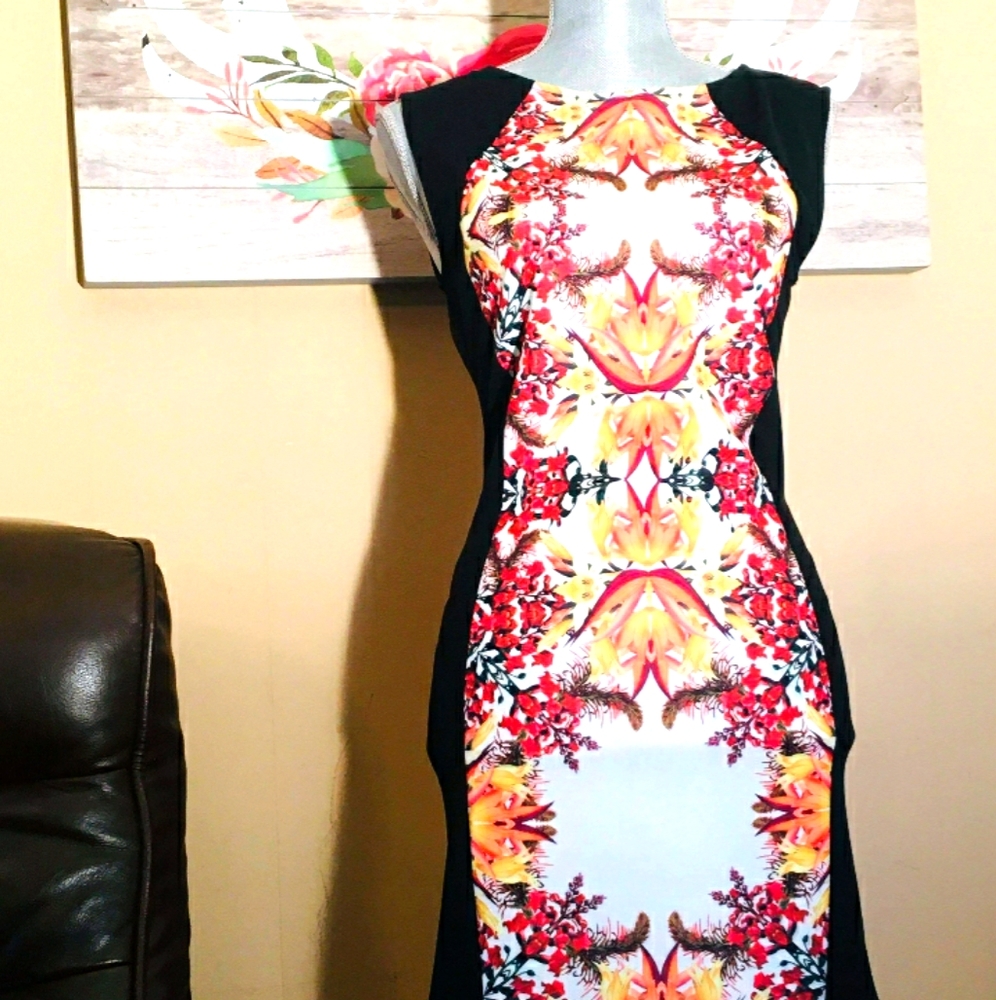 NWT Forever 21 Black Dress with Red, Yellow and White Floral Print